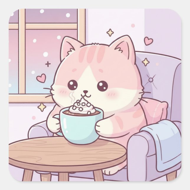 Autocollant Chat Cozy – Pastel Kawaii Mignon (Devant)