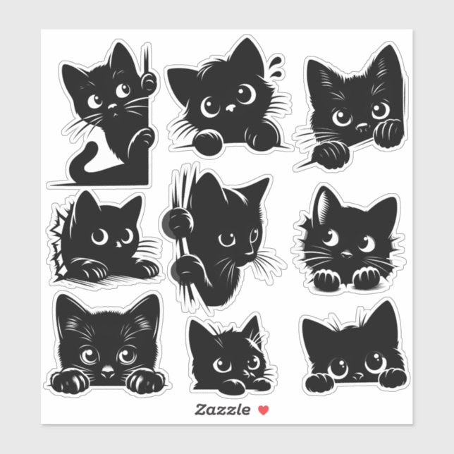 Autocollant Chat Mignon Chat Noir Autocollant Mama (Feuille)