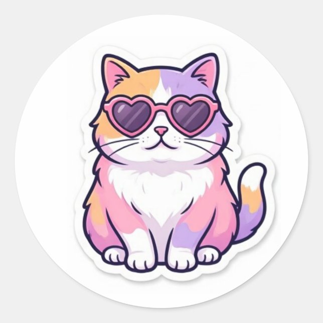 Autocollant Chat Multicolore avec Lunettes de Sole (Devant)
