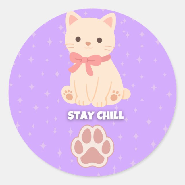 Autocollant Chat Pastel Mignon Reste Calme (Devant)