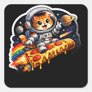 Autocollant Chat Pizza Cosmique Espace
