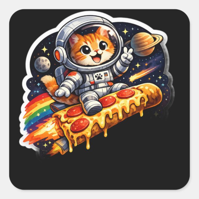 Autocollant Chat Pizza Cosmique Espace (Devant)