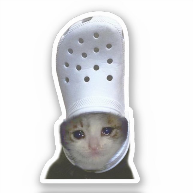 Autocollant Chat qui pleure Casquette Croc Meme (Recto)