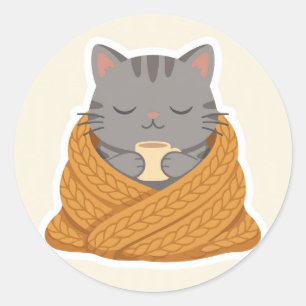 Autocollant Chaton Endormi Couverture Cacao