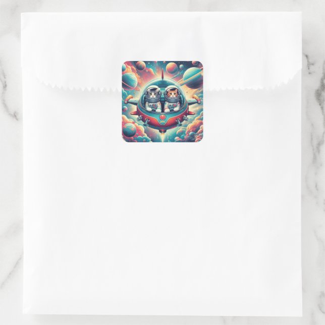 Autocollant chats dans l'espace ! (Sac)