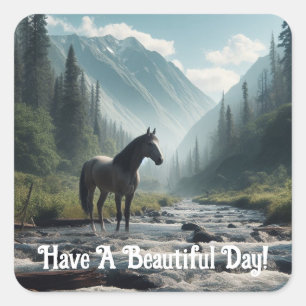 Autocollant Cheval Dans Ruisseau