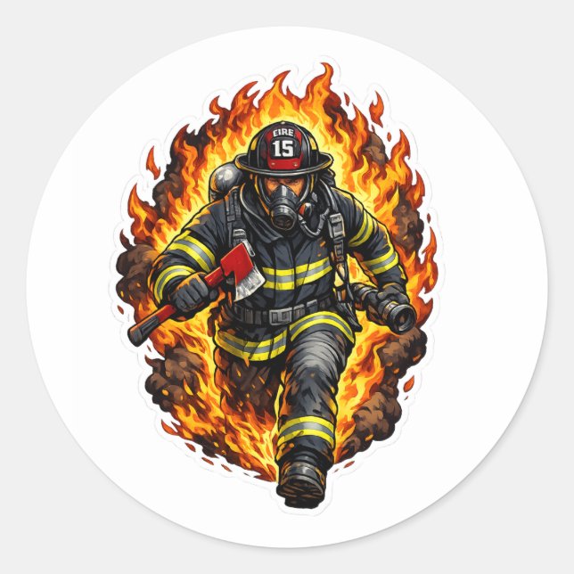 Autocollant Chibi Pompiers Mignon Dessin Animé Pom (Devant)
