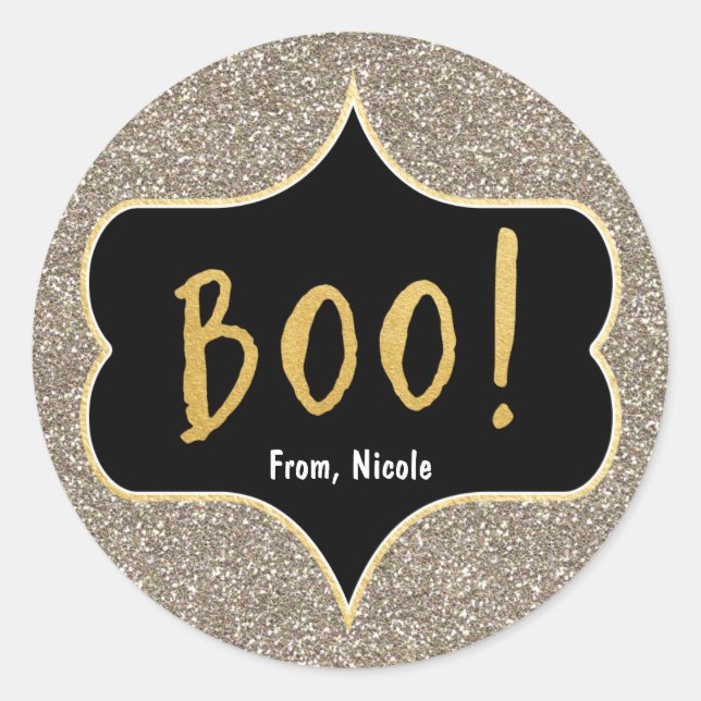 Autocollant chic pailleté or Halloween BOO (Devant)