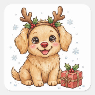 Autocollant Chien Noël Chiots Renne