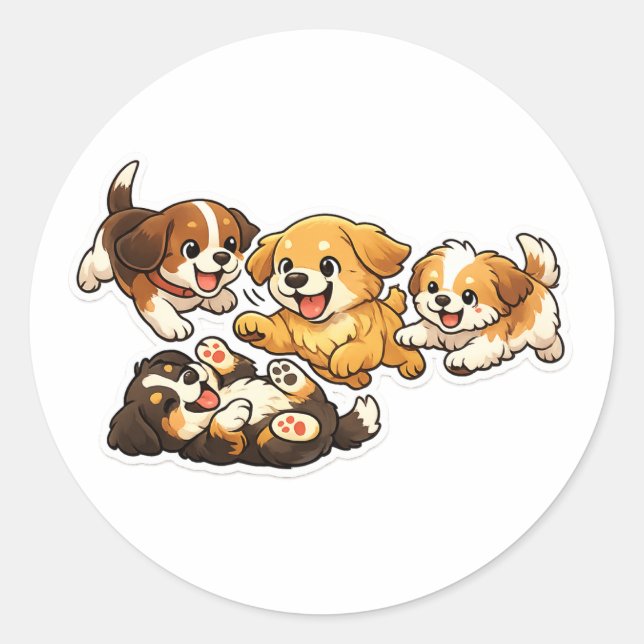 Autocollant Chiots Ludiques – Conception de Chien  (Devant)