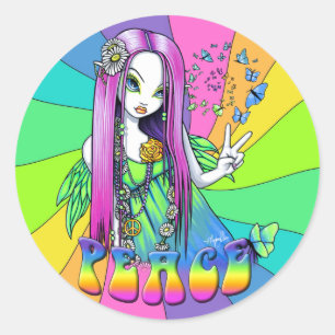 Autocollant "Chloe" Rainbow Peace Hippie Fairy