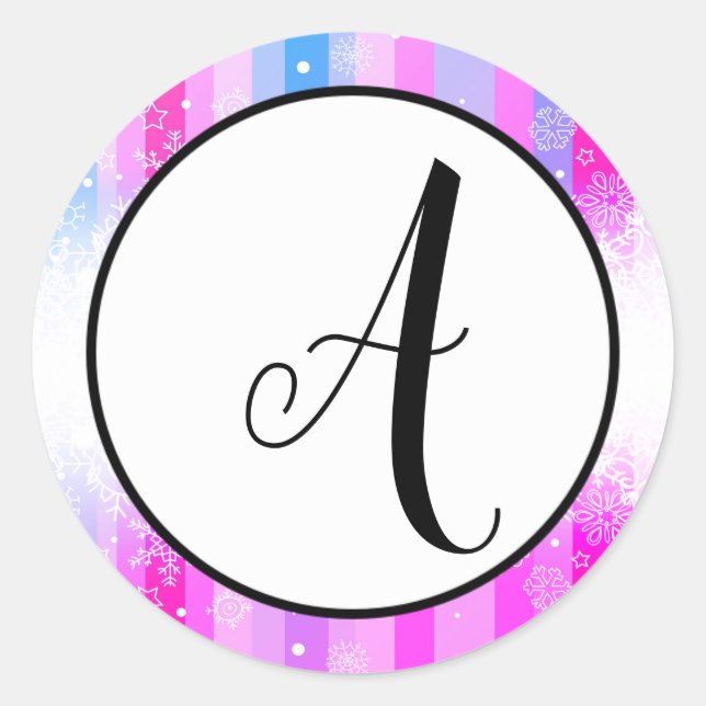 Autocollant circulaire - Initiale enneigée colorée (Devant)