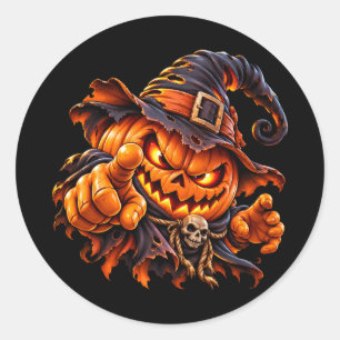 Autocollant Citrouille d'Halloween effrayante poin