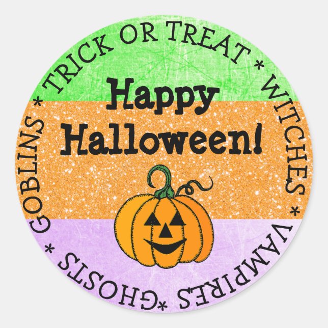 Autocollant Citrouille Halloween violet, vert, ora (Devant)