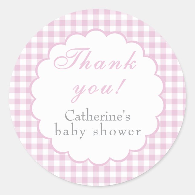 Autocollant classique Baby Shower Gingham rose (Devant)