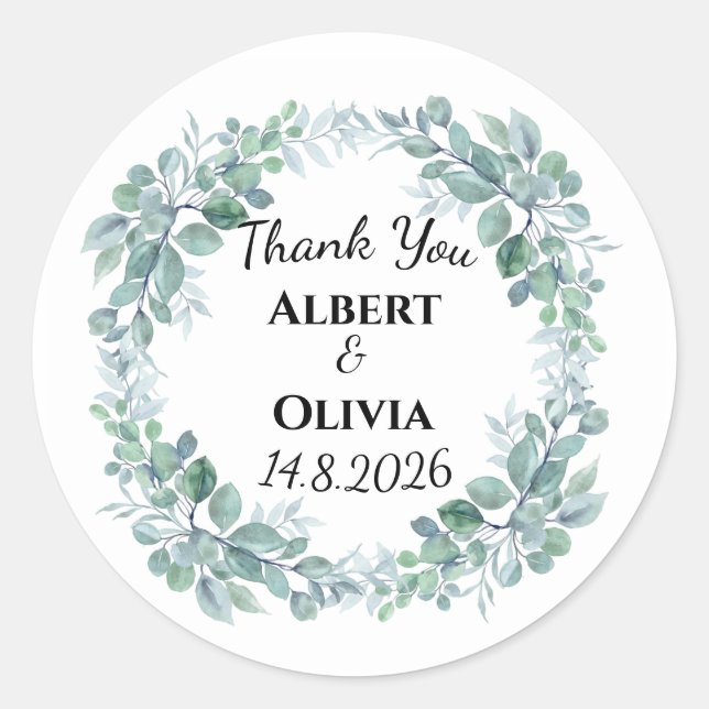 Autocollant classique de cadeau de mariage botaniq (Devant)