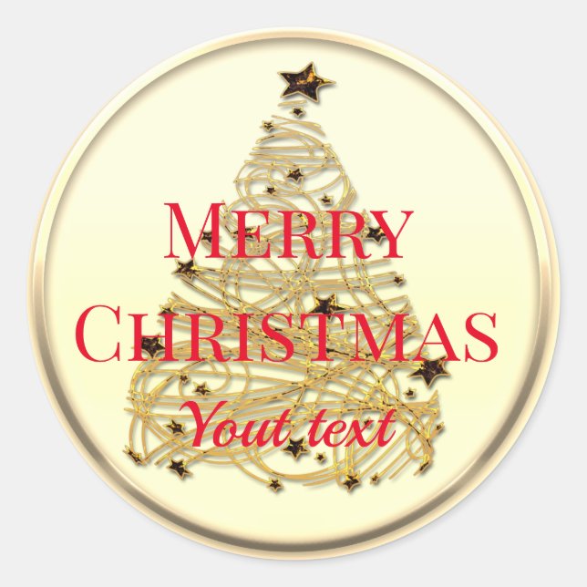 Autocollant classique rond de Noël Joyeux d'or per (Devant)