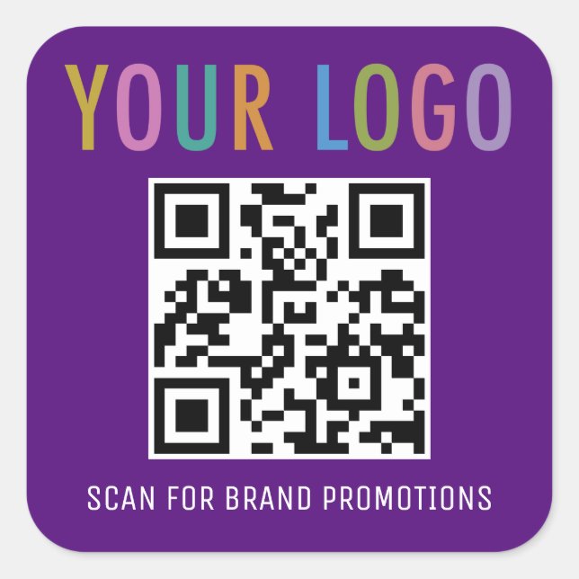 Autocollant Code QR Violet Carré Logo d'Entreprise (Devant)
