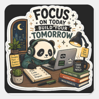 Autocollant Coding Panda | Se concentrer sur aujou