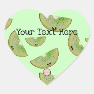 Autocollant coeur de kiwi aquarelle Kawaii personn