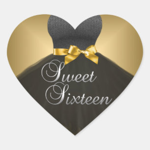 Autocollant Cœur Sweet 16 Seize Robe Noir Or