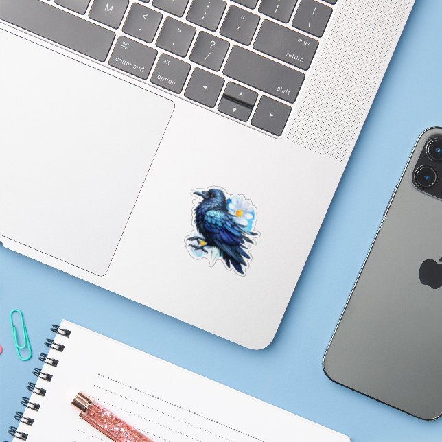 Autocollant Corbeau Gothique Mystique – Oiseau Som (Ordinateur portable avec iPhone)