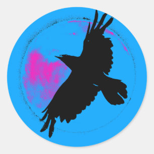 Autocollant Corbeau noir et Lune bleue
