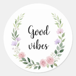 Autocollant Couronne Florale Aquarelle Good Vibes