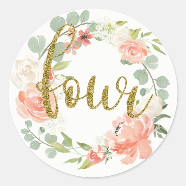 Autocollant Couronne Florale Rose Or pour 4ème Ann (Devant)