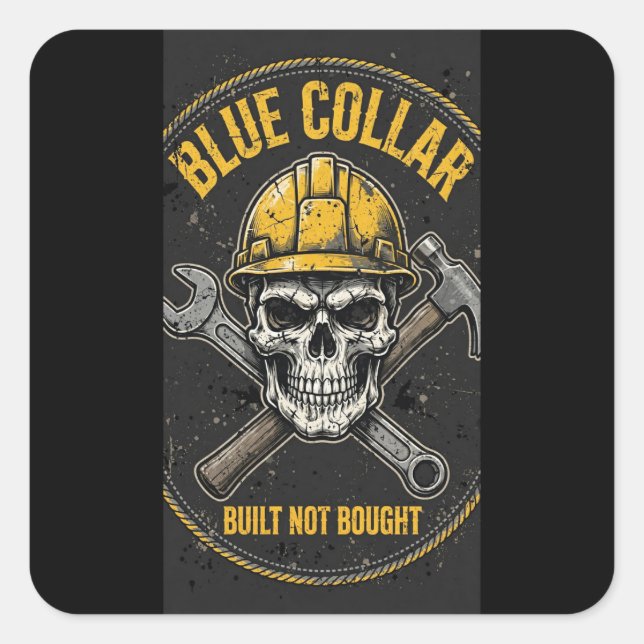 Autocollant Crâne de Col Bleu Construit Pas Acheté (Devant)