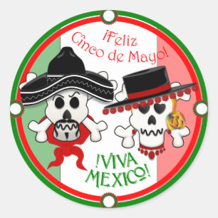 Autocollant crâne et os croisés Cinco de Mayo