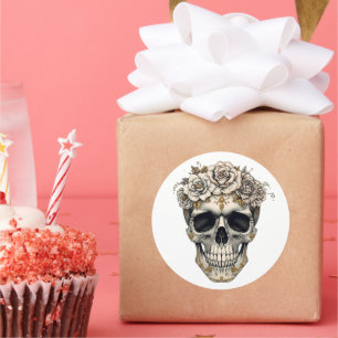 Autocollant crâne floral ivoire Halloween gothiq