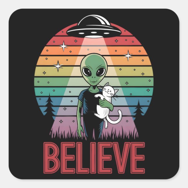 Autocollant Crépuscule UFO Chat Alien Mignon Croir (Devant)
