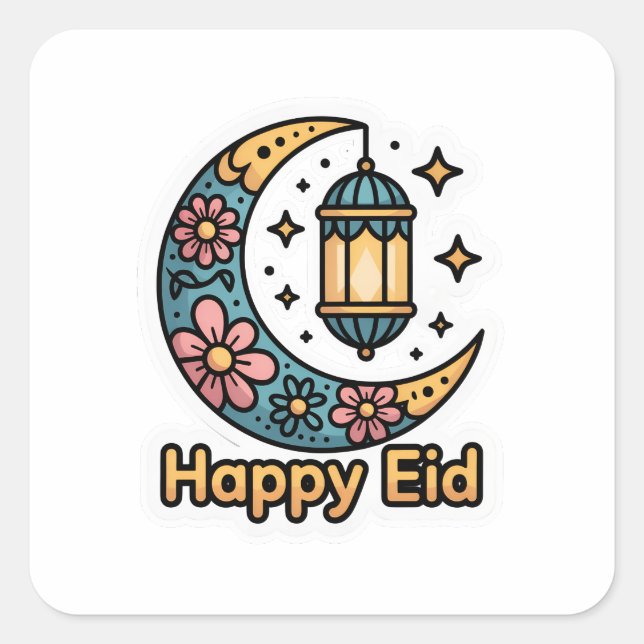 Autocollant croissant de lune coloré Eid Mubarak (Devant)