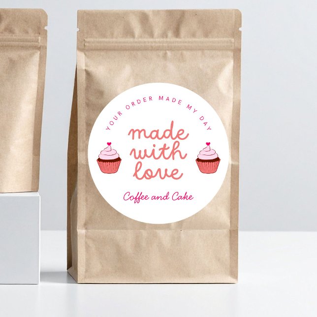 Autocollant Cupcake Café et Gâteau faits avec amou (Créateur téléchargé)