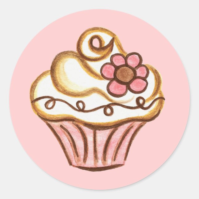 Autocollant Cupcake Fleur Rose (Devant)