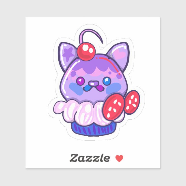 Autocollant cupcake Kawaii Kitty  (Feuille)