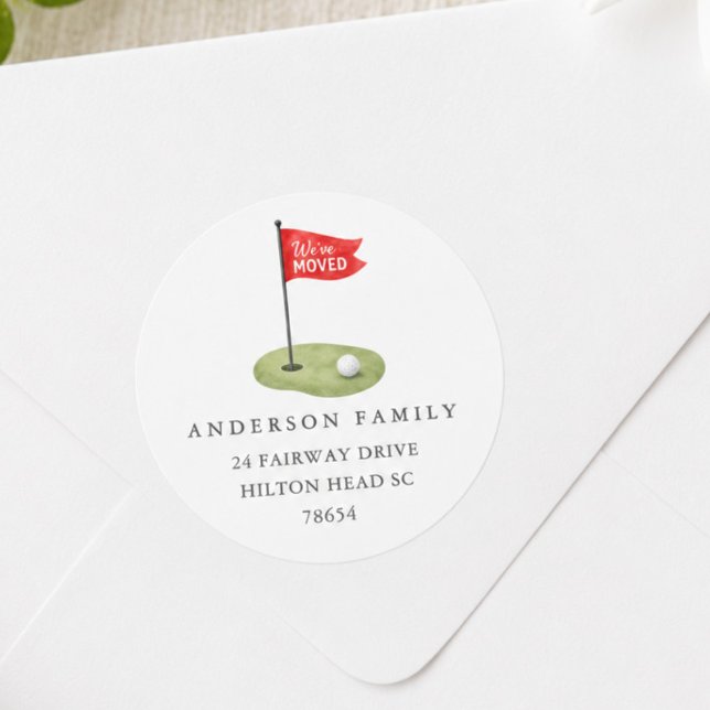 Autocollant d'adresse de déménagement de golf (Créateur téléchargé)
