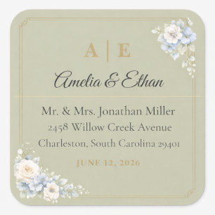 Autocollant d'adresse de mariage floral sauge de l