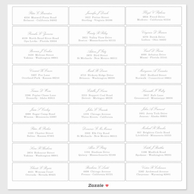 Autocollant d'adresse de noms de invités en écritu (Feuille)