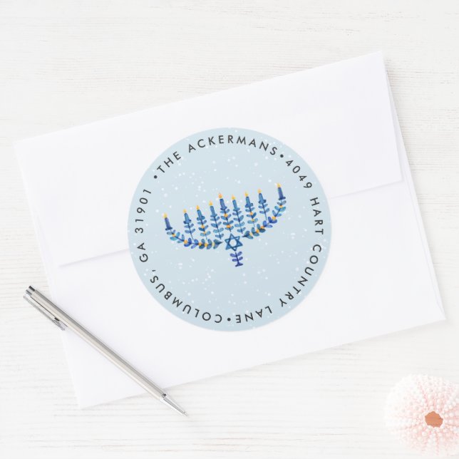 Autocollant d'adresse de retour de Hanukkah Lights (Enveloppe)