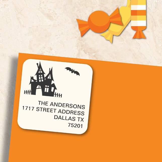 Autocollant d'adresse Halloween noir sur fond blan (Créateur téléchargé)
