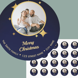 Autocollant d'adresse photo dorée festive Noël 202