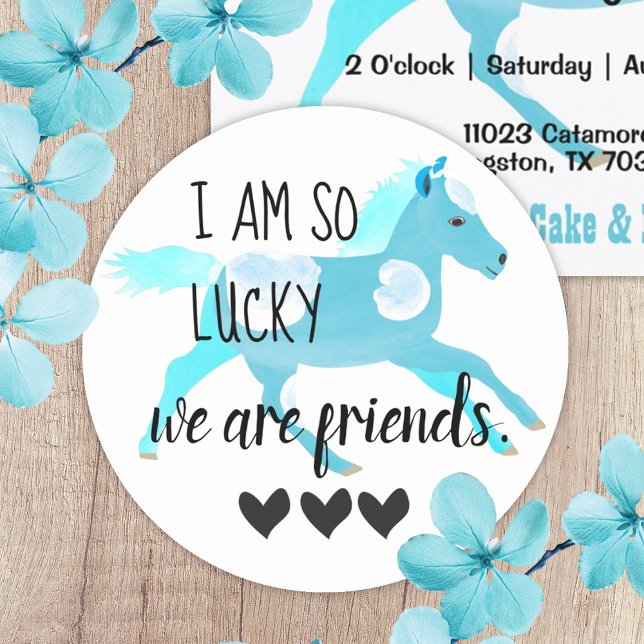Autocollant d'amitié de licorne aquamarine (girls pony themed birthday party favor stickers envelope seals turquoise pony friendship galloping )