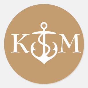 Autocollant d'Ancre avec des initiales en or