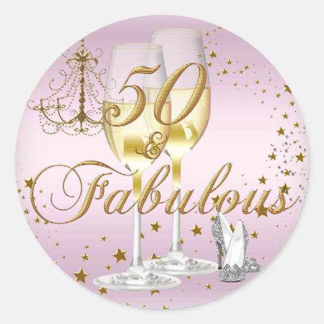 Autocollant d'anniversaire 50 ans et Fabuleux Rose (Devant)