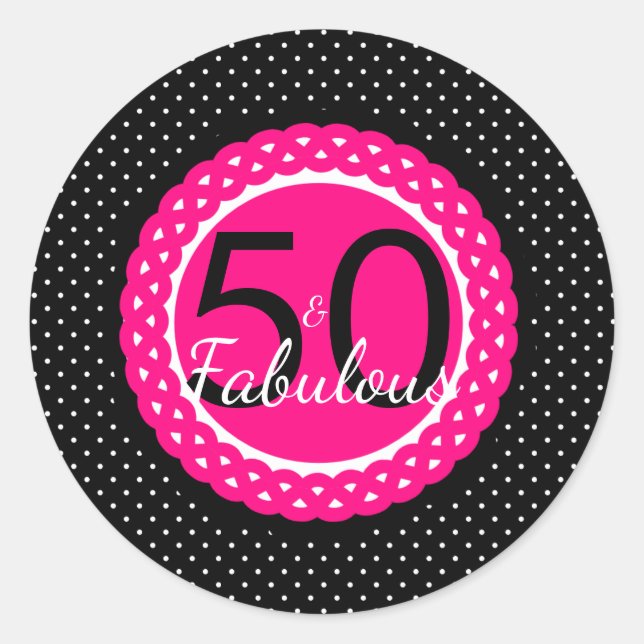 Autocollant d'anniversaire 50 ans et fabuleux rose (Devant)