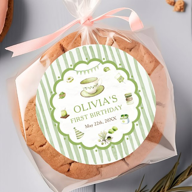Autocollant d'anniversaire à rayures de matcha ver (Créateur téléchargé)
