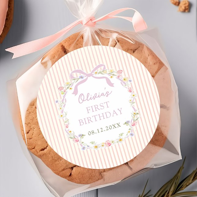 Autocollant d'anniversaire à rayures florales avec (Créateur téléchargé)