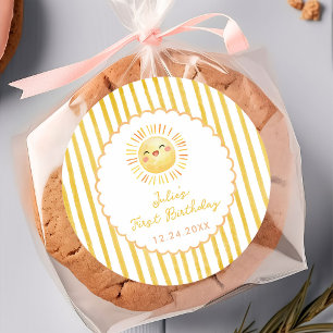 Autocollant d'anniversaire à rayures jaune soleil